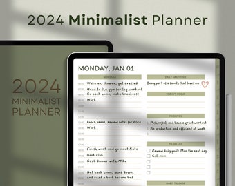 Minimalistischer digitaler Planer 2024 | Täglicher, wöchentlicher, monatlicher Goodnotes iPad-Planer, Selbstpflegeplaner, ADHS-freundlicher Planer, Essensplaner