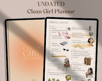 CLEAN GIRL Undated Digital Planner | Daily, Weekly, Monthly Goodnotes iPad Planner, Self-Care Planner, ADHD Friendly Planner, Meal Planner