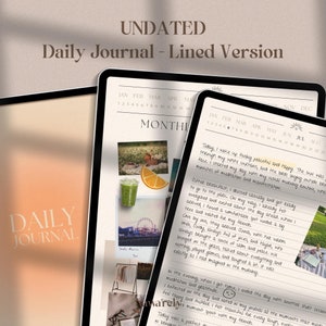 Daily Digital Journal, Undated Bullet Journal, 365 Day Journal, Digital Notebook Reading Journal, Lined Pages, Clean Minimalist Aesthetic