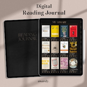 Digital Reading Journal Dark, Book Review & Library Tracker for Goodnotes, Digital Reading Log, Digital Bookshelf, Reading Planner for iPad