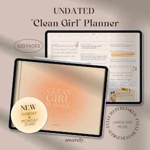 Clean Girl Digital Planner: Undated Daily, Weekly, Monthly (Hyperlinked PDF for Goodnotes/iPad)