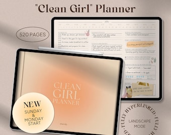 Clean Girl Digital Planner: Undated Daily, Weekly, Monthly (Hyperlinked PDF for Goodnotes/iPad)