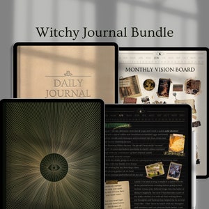 Digital Daily Witchy Journals Bundle Notebooks, Undated Bullet Journals with Digital Stickers, 365 Days Journal Pack, Reading Journals