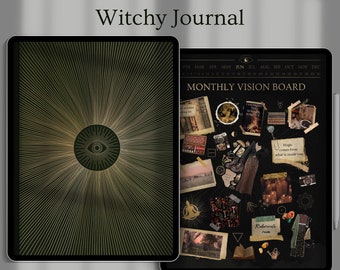 Witchy Digital Daily Journal Notebook, Undated Bullet Journal with Digital Stickers, 365 Day Journal, Reading Journal, Wheel of the Year