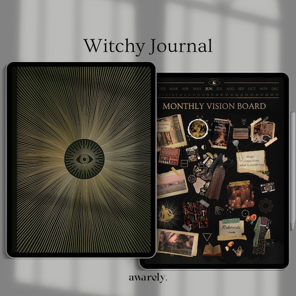 Witchy Digital Daily Journal Notebook, Undated Bullet Journal with Digital Stickers, 365 Day Journal, Reading Journal, Wheel of the Year
