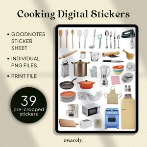 Feuille d'autocollants numériques de cuisine pour Goodnotes | Stickers iPad prérecadrés | Pack d'autocollants pour agenda numérique | Planificateur de repas autocollants imprimables