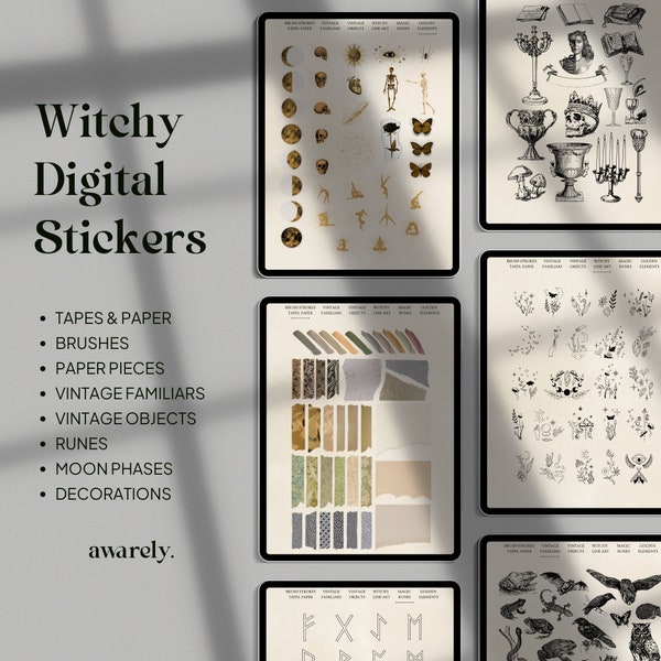 Witchy Digital Planner Sticker Book for Goodnotes | Pre-cropped Digital Sticker Sheet | Digital Sticker Pack for Light Theme Planners