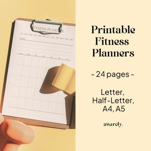 Planejadores de condicionamento físico para impressão, rastreadores de metas de treino, treino de peso ou cardio, monitoramento de peso, carta, meia letra, A4, A5, fácil de fichário