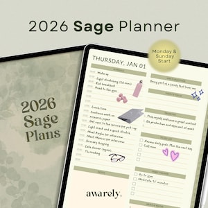 Planificador digital 2026: diario, semanal, mensual con autocuidado, presupuesto, comidas y objetivos (PDF con hipervínculos)