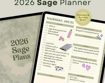 2026 Digital Planner: Daily, Weekly Monthly with Self-Care, Budgeting, Meals, Goals (Hyperlinked PDF)