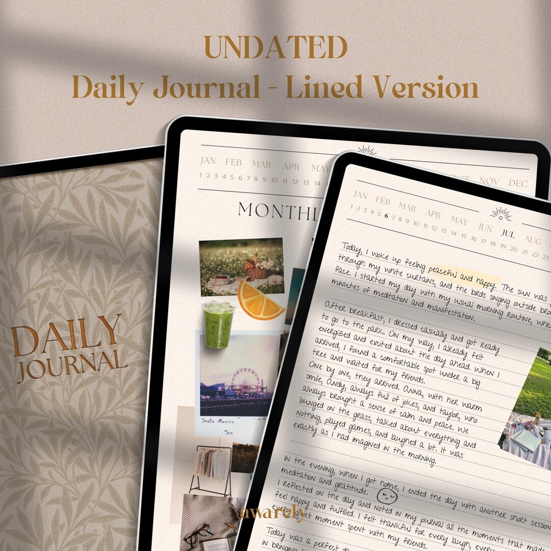 Minimalist Digital Daily Journal: Undated Lined Notebook (PDF) - Etsy