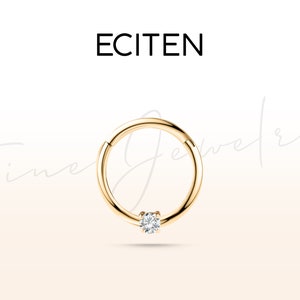 Solitaire Diamond Hoop Clicker Ohrringe aus 14K Massivgold, 16G Knorpel Hoop Clicker, (1,2 mm) Kreis Clicker Piercing, Diamant Helix, 10 mm Außendurchmesser