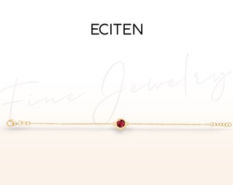 14k Solid Gold Ruby Solitaire Bracelet: Bezel Set Dainty Bracelet