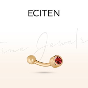 Rubin Solitär Augenbrauen Ring in 14K Gold,Curved Barbell ,Bezel Set Piercing,16G (1.2 mm) Knorpel Piercing Schmuck