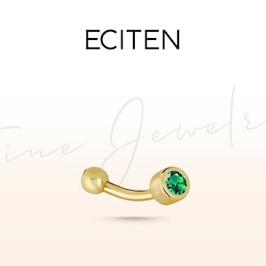 Smaragd Solitaire Rook Barbell,Augenbrauen Ring aus 14K Gold,Curved Barbell,Bezel Set Piercing,16G (1.2mm) Knorpel Piercing Schmuck