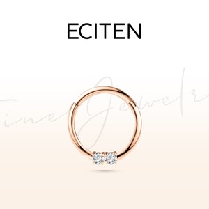 Solitaire Diamond Hoop Clicker Earring, 2 ronde geslepen diamanten Clicker in 14K massief goud, 16G kraakbeen hoepel Clicker, 10 mm buitenste