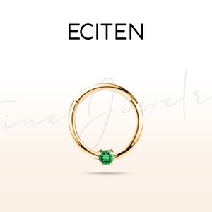 Kraakbeen Emerald Hoop Clicker-piercing in 14K massief goud, Emerald Helix-piercing, 16G Daith Hoop Clicker, Single Huggie-piercing, 10 mm buitenste