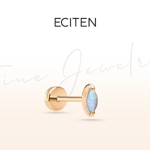 Knorpel Helix Schraubverschluss Piercing, Marquise Schnitt Opal Piercing aus 14K Gold, 18G (1.0 mm), Stablänge 8-6 mm