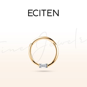 Baguette Diamant Hoop Clicker Ohrringe aus 14K Solid Gold,16G Knorpel Hoop Clicker,10mm Outer