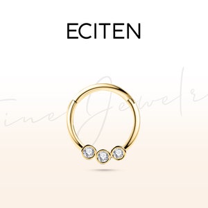 Cartilage Hoop,3 Round Cut Diamond Clicker,Single Earring in 14K Solid Gold,16G(1.2mm),10mm Outer