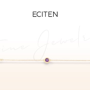 14k Solid Gold Amethyst Bracelet: Bezel Set Solitaire