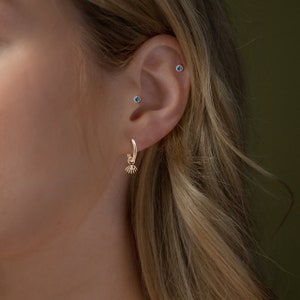 Oorbel boze oog diamant hoepel clicker/ 14K massief gouden oorbel/enkele oorbel/16G Daith hoepel clicker piercing/10-12 mm buitenste