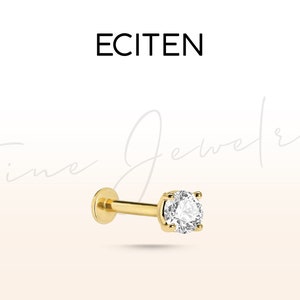 Diamond Solitaire Lip and Nose Piercing,Minimalist Stud Lip Piercing in 14K Solid Gold,Punk Style Lip Piercing,16G Labret Stud Piercing