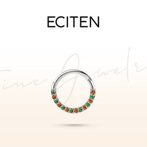 Rainbow Citrine-Emerald Hoop Clicker Piercing in 14K Solid Gold,Huggie Hoop Everyday Earrings,16G(1.2mm) Single Cartilage Piercing