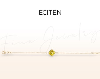 Cushion Cut Fancy Yellow Diamond Bracelet,14k Gold Lab Grown Diamond Bracelet,Solitaire Prong Set Bracelet,Bridal Bracelet,Best Friend Gift