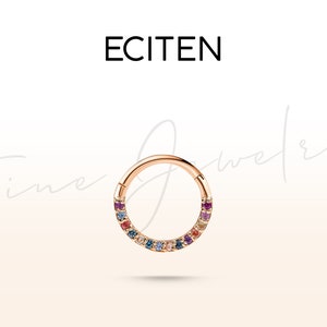 Rainbow Hoop Clicker Piercing in 14K Solid Rose Gold