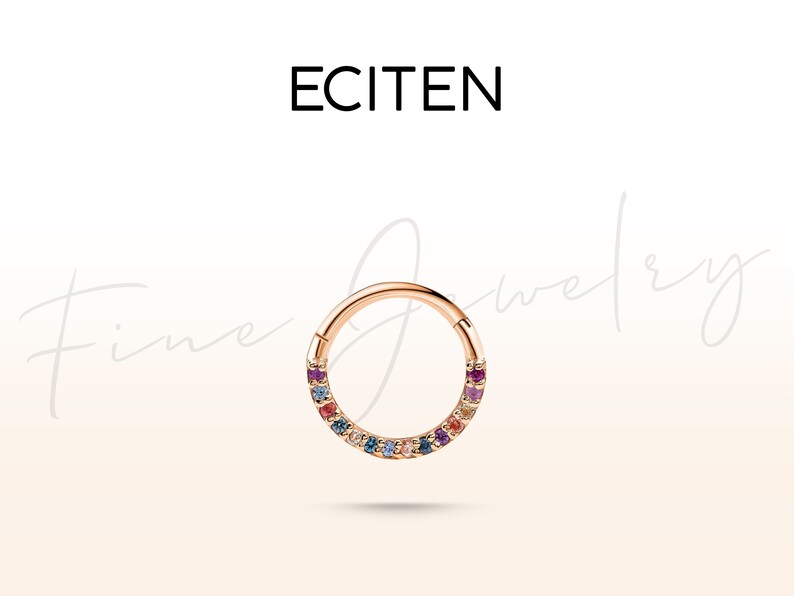 Rainbow Hoop Clicker Piercing in 14K Solid Rose Gold