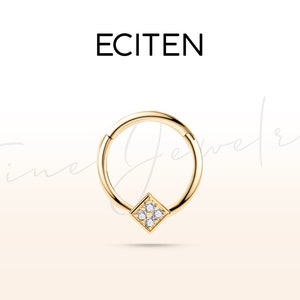 Daith Diamant Hoop Clicker Piercing aus 14K Massivgold, Einzelohrring, 16G Knorpel Hoop Clicker Piercing, Weihnachtsgeschenk für Sie, 10 mm Außendurchmesser