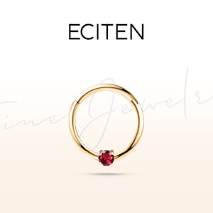 Solitaire Ruby Hoop Clicker Piercing in 14K Solid Gold,16G Cartilage Hoop Clicker,10mm Outer