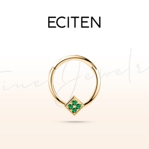 Smaragd scharnierende septum clicker piercing in 14 kt massief goud, enkele ring, 16G kraakbeen smaragd helix, smaragd septum ring, 10 mm buitenste