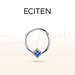 Saffier scharnierend septum clicker piercing in 14 kt massief goud, enkele ring, 16G kraakbeen saffier helix, saffier septum ring, 10 mm buitenste