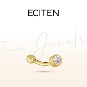 Diamond Solitaire Eyebrow Ring,Rook Barbell in 14K Solid Gold,Curved Barbell,Bezel Set Piercing,16G (1.2 mm) Cartilage Piercing Jewelry