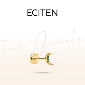 Smaragd Piercing,Flacher Rücken Piercing aus 14K Gold,Ohrstecker Knorpel Piercing,3 Smaragd Rundschliff, Stablänge 8-6mm,18G(1.0mm)