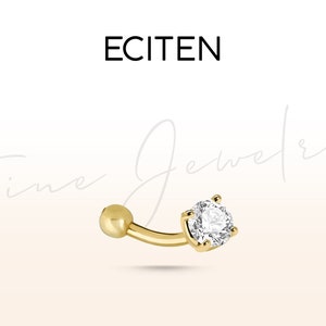 Diamant Solitär Augenbrauen Ring in 14K Massiv Gold, gebogener Barbell, Prong Set Piercing, 16G (1.2 mm) Knorpelpiercing Schmuck