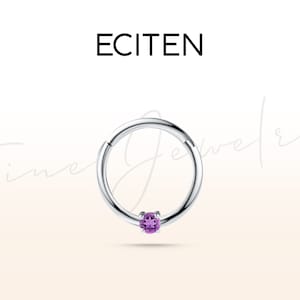 Solitaire amethist klikkerring in 14 kt massief goud, 16 G kraakbeen klikkerring, 10 mm buitenste