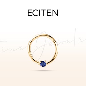 Saffier Solitaire Hoop Clicker Oorbellen in 14K Solid Gold, 16G Kraakbeen Hoop Clicker, 10mm Buitenste