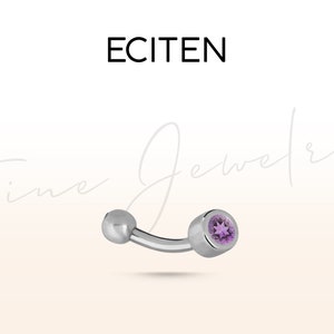 Amethyst Solitär Augenbrauen Ring,Curved Barbell aus 14K Gold,Anker Barbell,Bezel Set Piercing,16G (1.2mm) Bolzen Knorpelpiercing