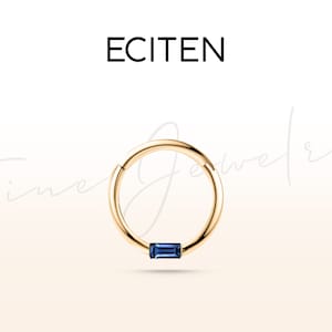 Saffier stokbrood hoepel Clicker oorbel in 14K massief goud, Forward Helix enkele oorbel, 16G (1,2 mm) kraakbeen toren piercing, 10 mm buitendiameter