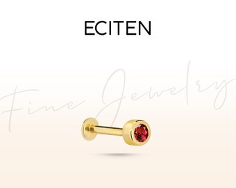 Ruby Solitaire Lip and Nostril Piercing,Ear Nose Facial Stud in 14K Solid Gold,Bezel Set Piercing,18G Labret Stud Piercing