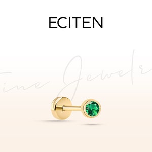 Emerald solitaire traguspiercing,platte rugpiercing in 14K massief goud,16G kraakbeenoorbel,8-6 mm staaflengte