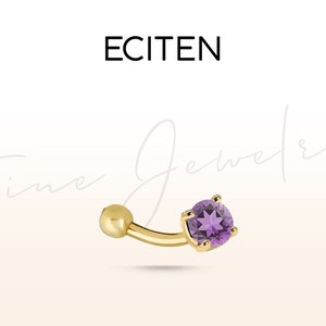 Amethyst Solitaire Eyebrow Ring,Rook Barbell in 14K Solid Gold,Curved Barbell,Prong Set Piercing,16G(1.2 mm) Cartilage Piercing,Gift For Her