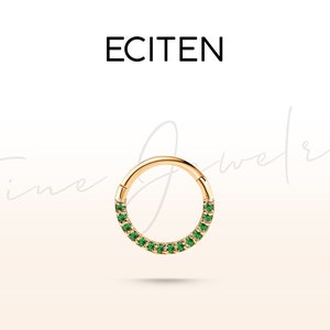 Piercing, Piercing a cerchio con smeraldo Serian in oro massiccio 14 carati, Orecchini a cerchio Huggie per tutti i giorni, Piercing a cerchio singolo per cartilagine da 16 g (1,2 mm)