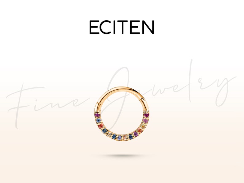 Rainbow 14k Gold Hoop Clicker Piercing