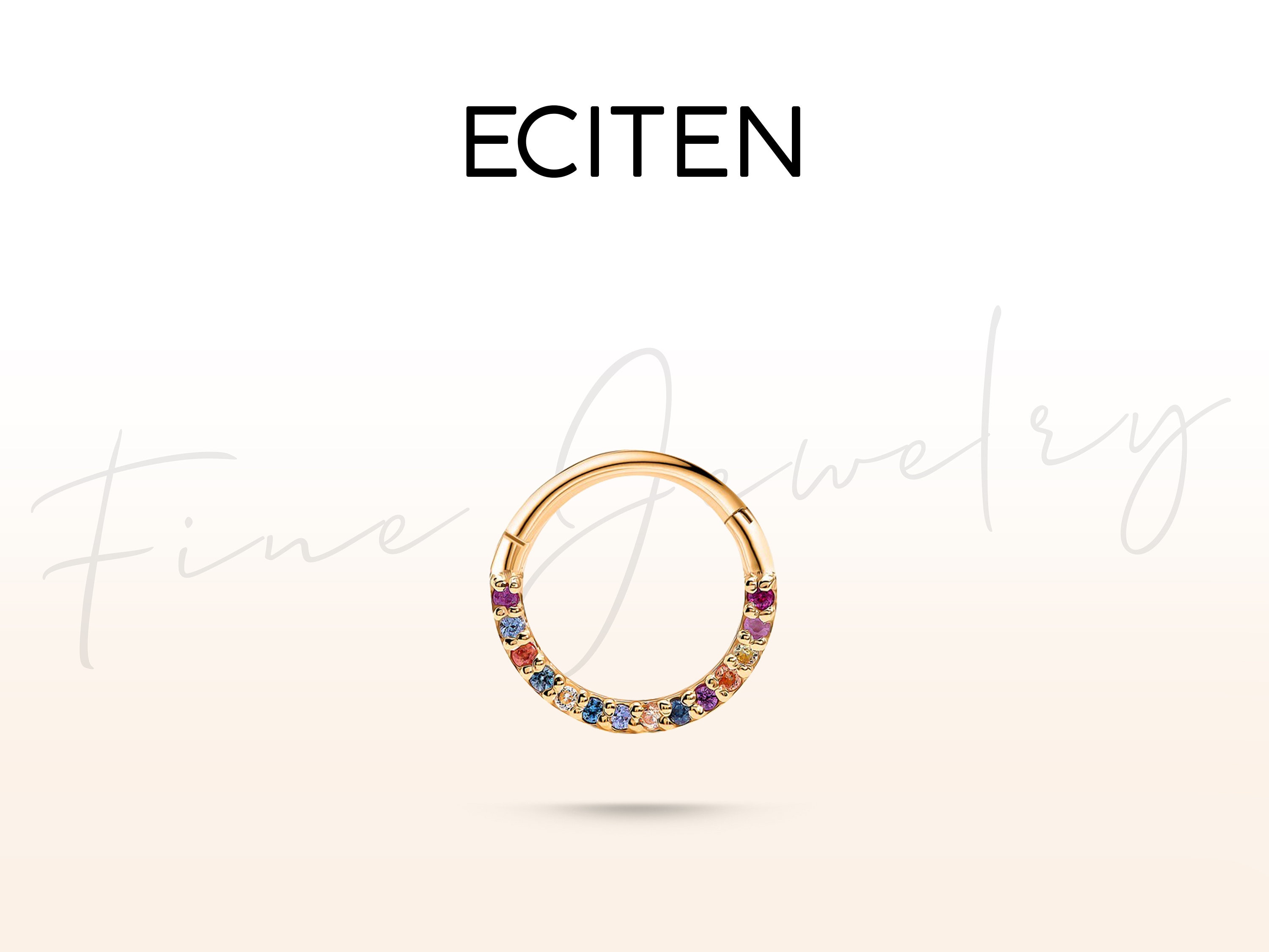 Piercing clicker arc-en-ciel pour anneaux cartilagineux en or massif 14 carats, Piercing clicker pour anneaux en série avec pierres précieuses colorées, extérieur 16 g (1,2 mm) 10-12 mm