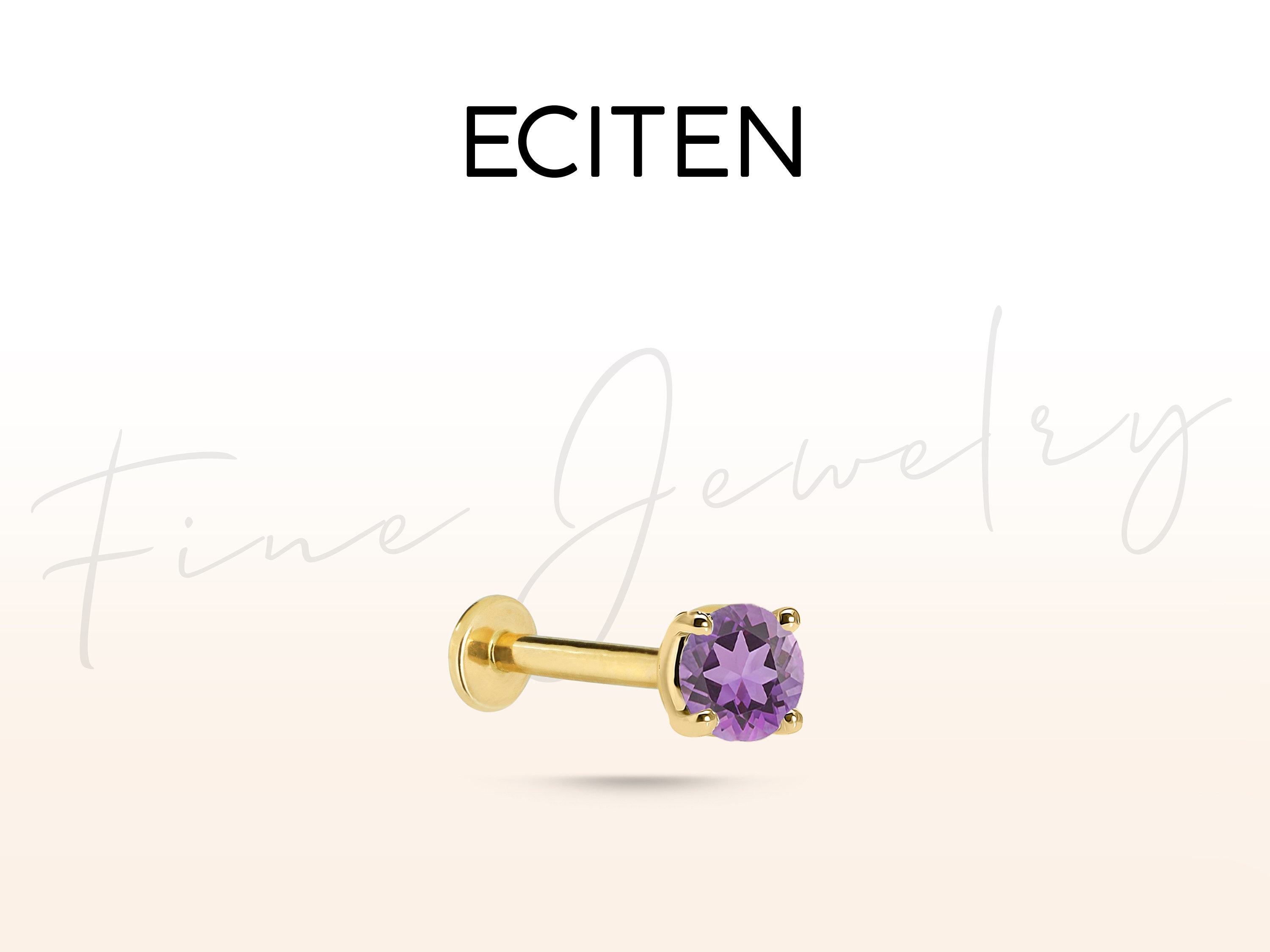 Monroe Piercing,Amethyst Solitaire Stud Lip Piercing in 14K Solid Gold,Minimalist Prong Set Nose Piercing,18G Labret Stud Piercing