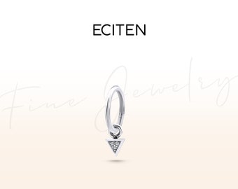 Diamond Triangle Hoop Clicker Piercing in 14K Solid Gold,Daith Single Earring,16G Cartilage Hoop Clicker,10-12mm Outer